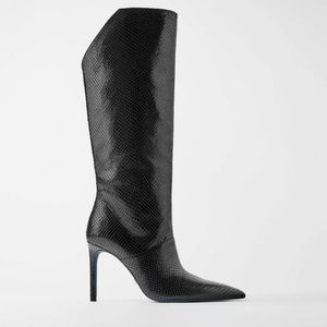 ZARA BLUE COLLECTION ANIMAL PRINT TEXTURE LEATHER HEELED BOOTS BLACK R. 5035/001